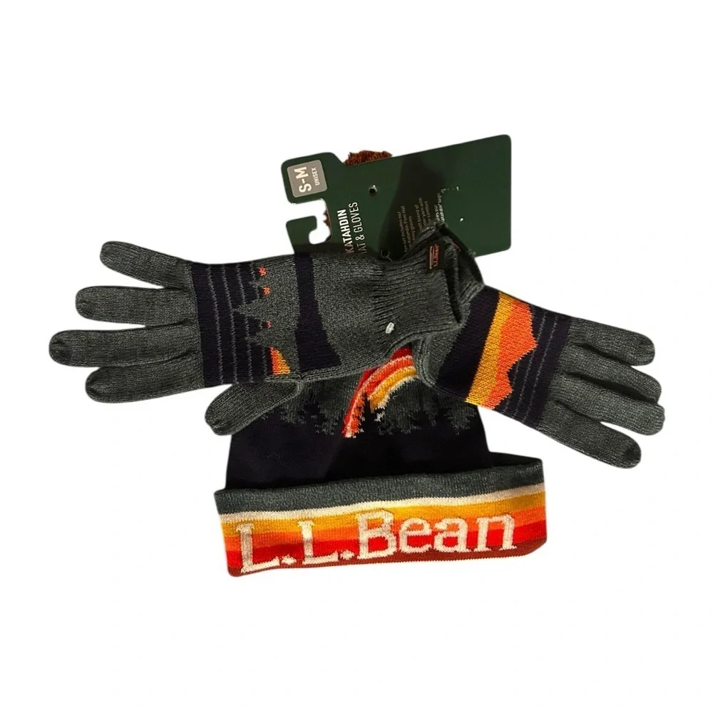 L.L. Bean Katahdin Multicolor Knit Gloves Pom Pom Hat